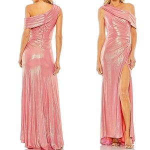 Mac Duggal One Shoulder Shimmer Dress in Pink